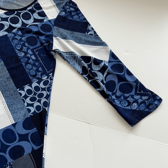 Gitane Women's Navy Blue and White Geometric Print 3/4 Sleeve Tunic Large - Picture 5 of 6